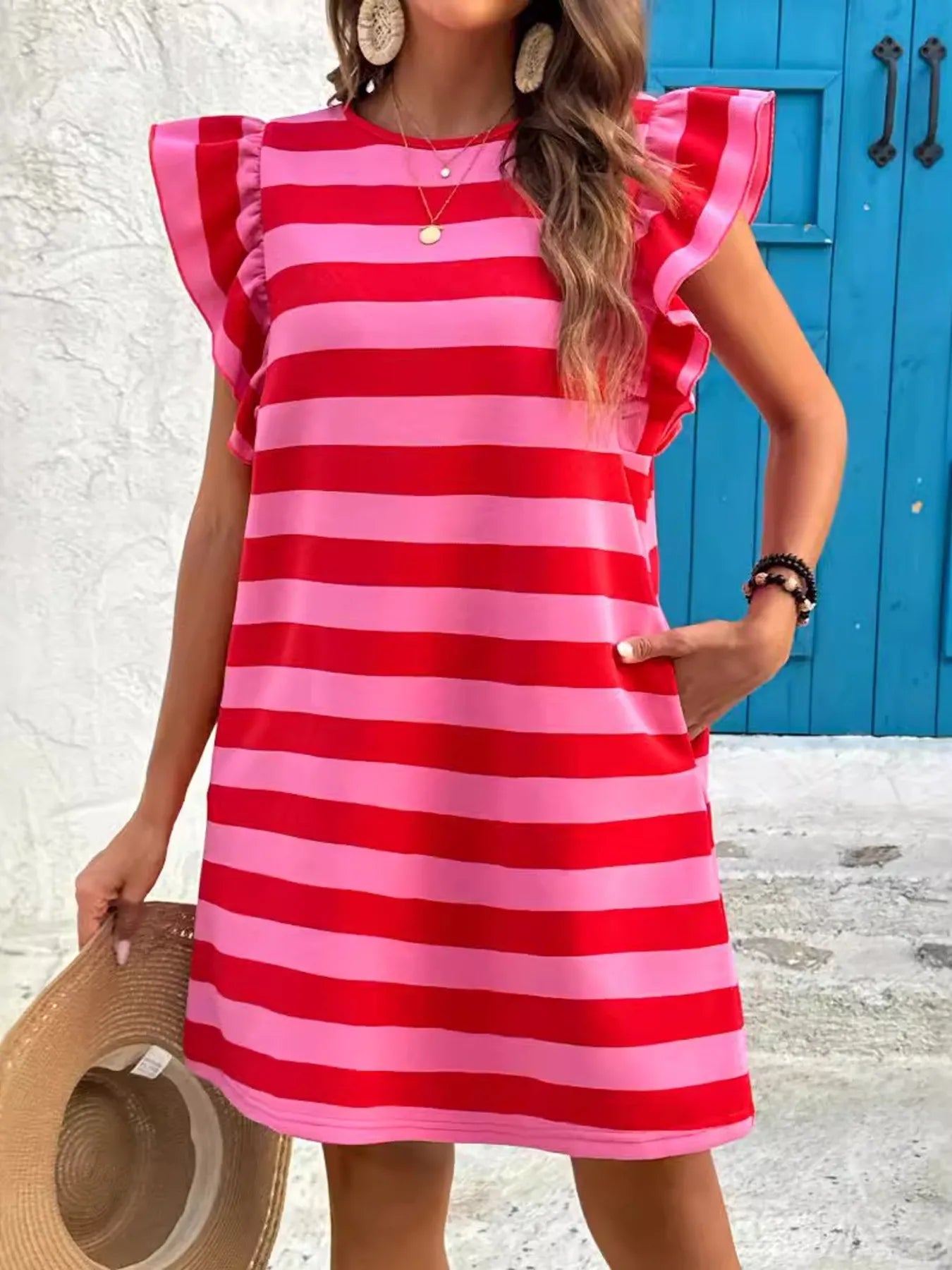 Striped Ruffle Sleeve Casual Summer Dress - Bela Fils BoutiqueBela Fils Boutique