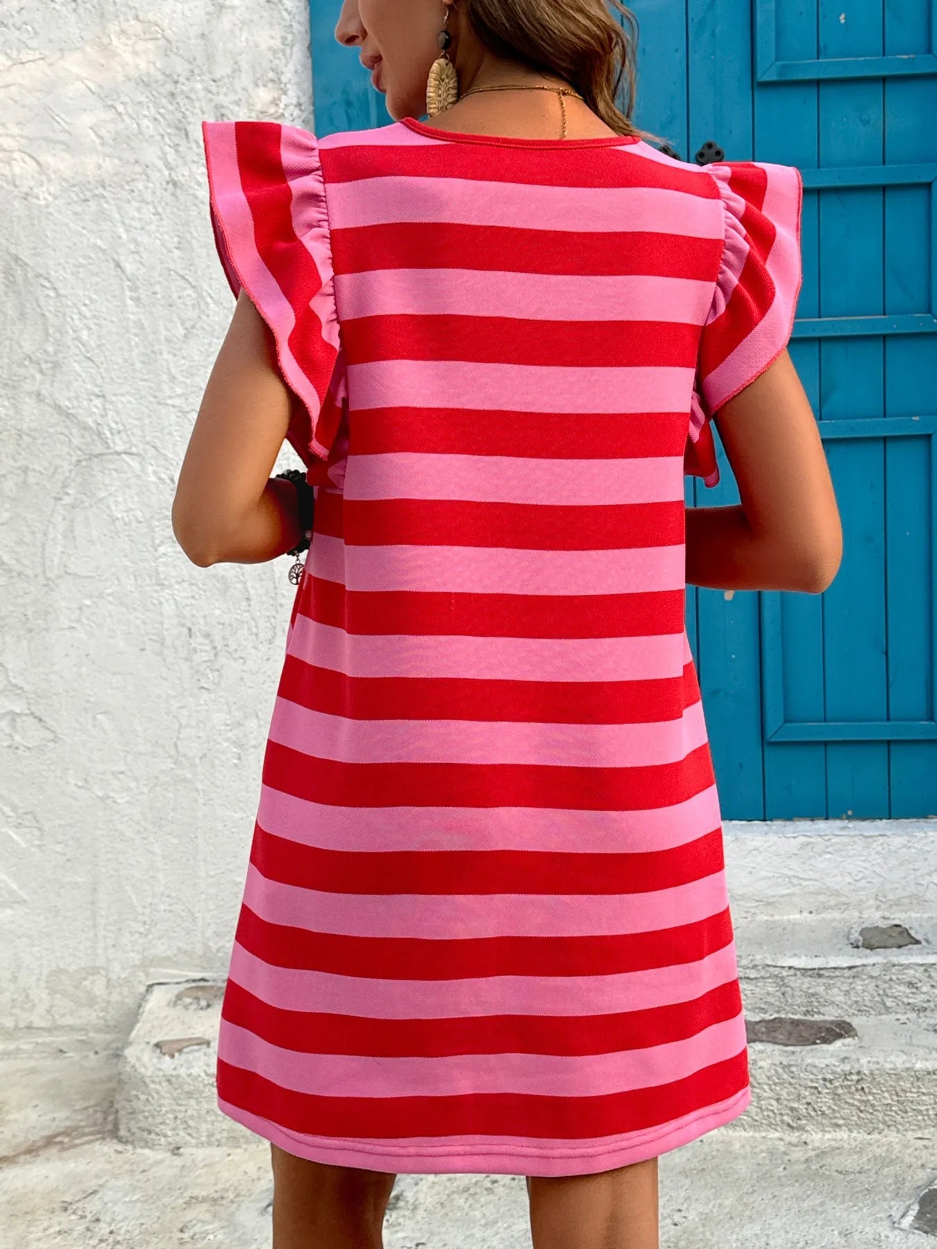 Striped Ruffle Sleeve Casual Summer Dress - Bela Fils BoutiqueBela Fils Boutique