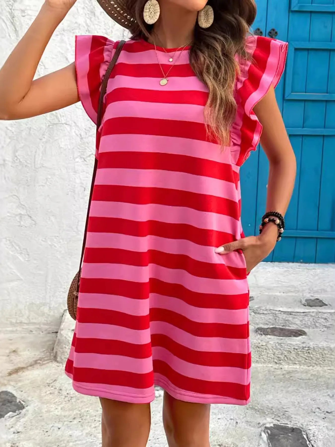 Striped Ruffle Sleeve Casual Summer Dress - Bela Fils BoutiqueBela Fils Boutique