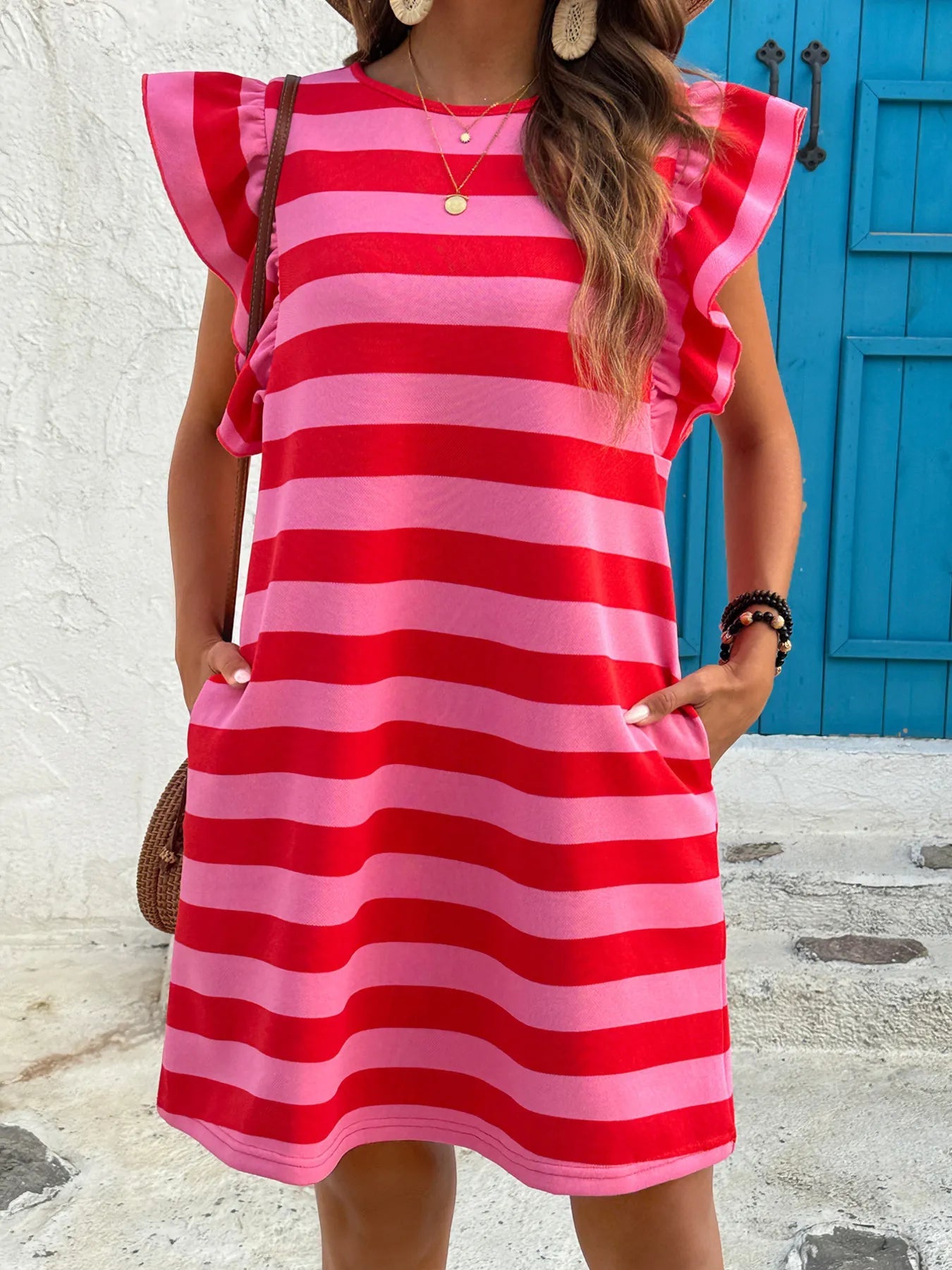 Striped Ruffle Sleeve Casual Summer Dress - Bela Fils BoutiqueBela Fils Boutique