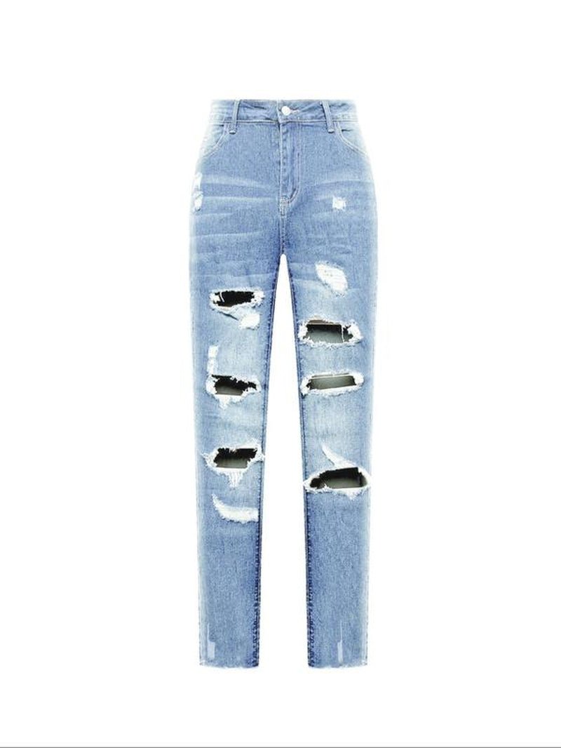 Stylish Plus Size Distressed Ripped Jeans for Women - Casual Denim for All Seasons, Perfect for Outdoor Wear and Street Style - Bela Fils BoutiqueBela Fils Boutique