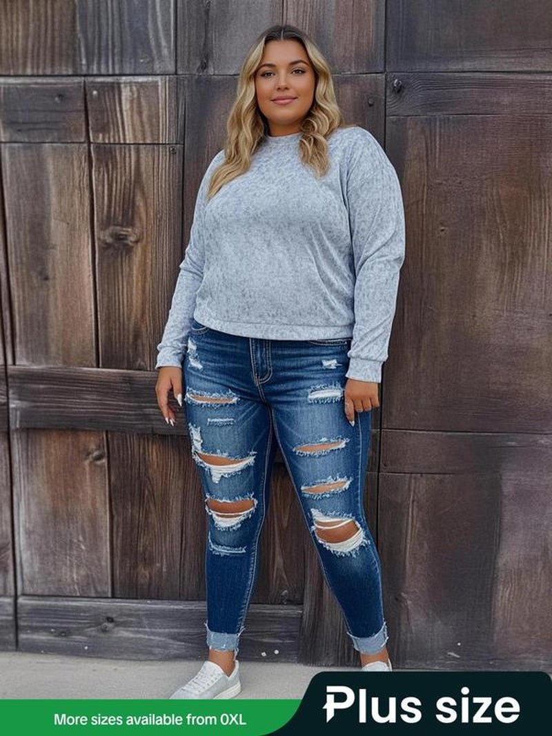 Stylish Plus Size Distressed Ripped Jeans for Women - Casual Denim for All Seasons, Perfect for Outdoor Wear and Street Style - Bela Fils BoutiqueBela Fils Boutique