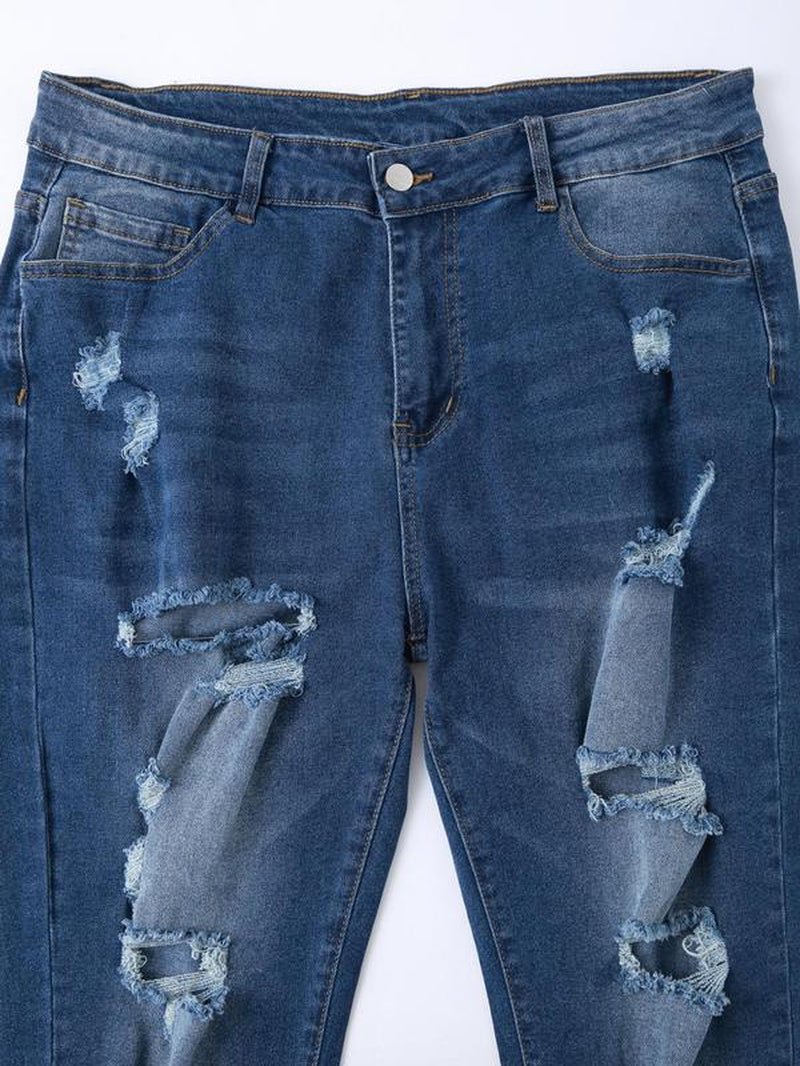 Stylish Plus Size Distressed Ripped Jeans for Women - Casual Denim for All Seasons, Perfect for Outdoor Wear and Street Style - Bela Fils BoutiqueBela Fils Boutique