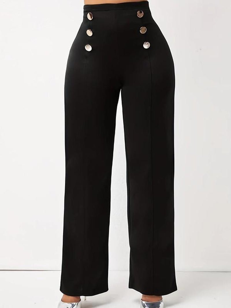 Stylish Plus Size High Waist Wide Leg Pants with Double Button Detail - Comfortable Casual Trousers for Fall & Winter Outdoor Wear - Bela Fils BoutiqueBela Fils Boutique