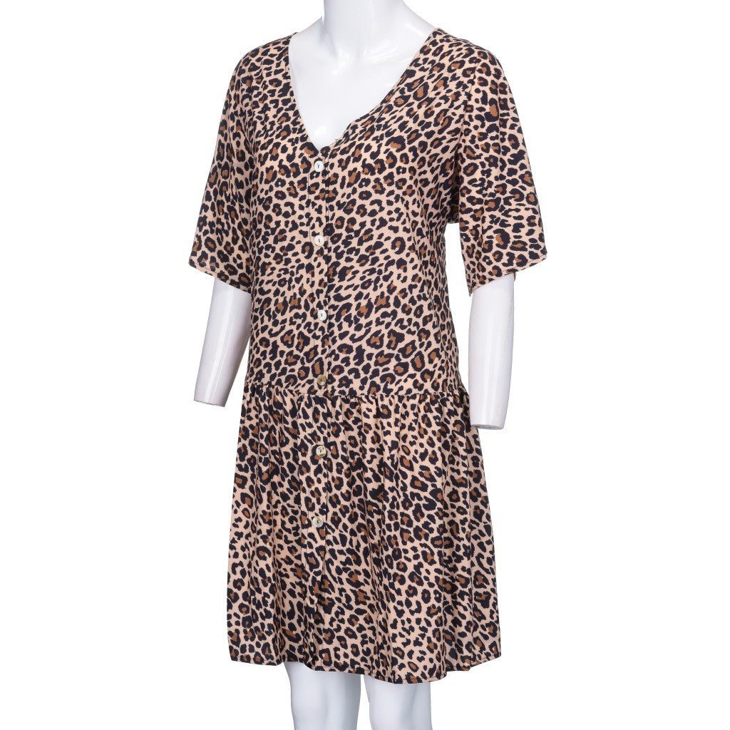 Summer Leopard Print Button Mini Dress for Women - Bela Fils BoutiqueBela Fils Boutique