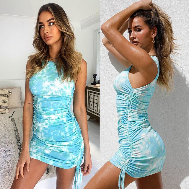 Summer Tie Dye Ruched Bodycon Mini Dress for Women - Bela Fils BoutiqueBela Fils Boutique
