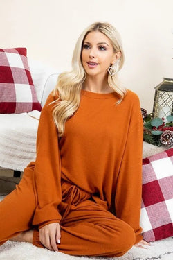 Super Lady Full Size Fuzzy Hacci Brush Round Neck Top and Pants Lounge Set - Bela Fils BoutiqueBela Fils Boutique