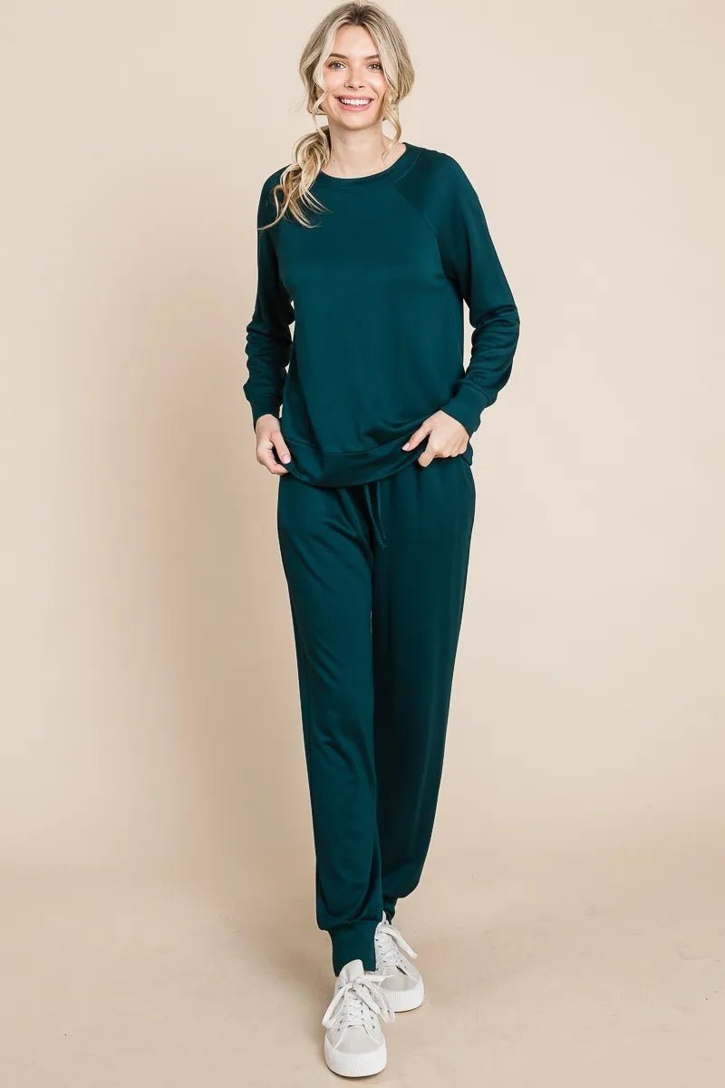 Super Lady Round Neck Raglan Sleeve Top and Drawstring Pants Lounge Set - Bela Fils BoutiqueBela Fils Boutique