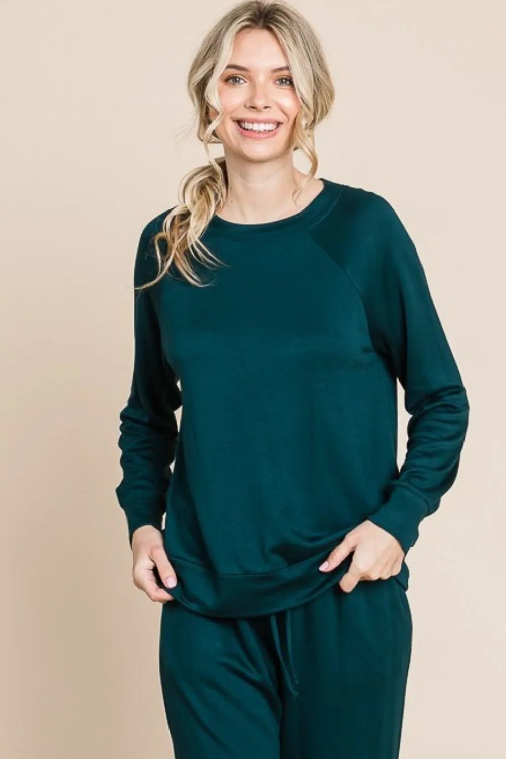 Super Lady Round Neck Raglan Sleeve Top and Drawstring Pants Lounge Set - Bela Fils BoutiqueBela Fils Boutique