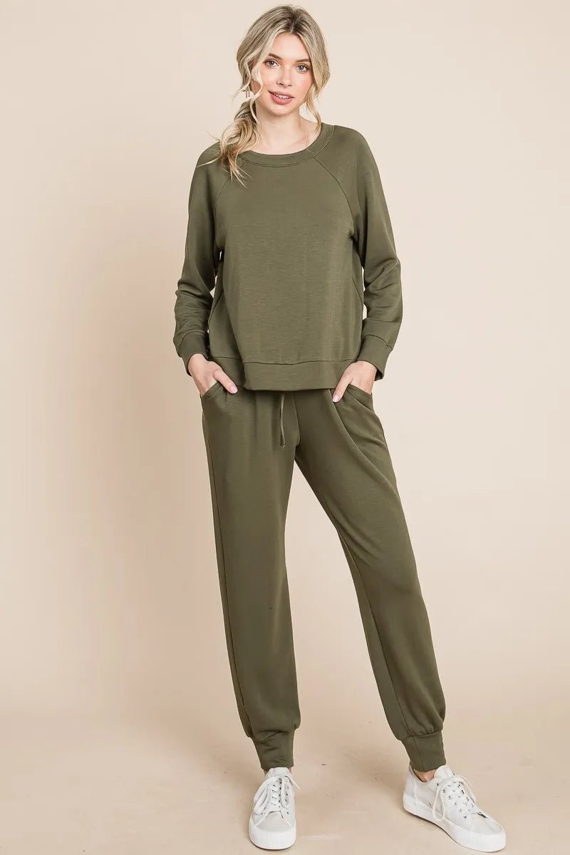 Super Lady Round Neck Raglan Sleeve Top and Pants Lounge Set - Bela Fils BoutiqueBela Fils Boutique