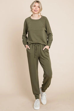 Super Lady Round Neck Raglan Sleeve Top and Pants Lounge Set - Bela Fils BoutiqueBela Fils Boutique