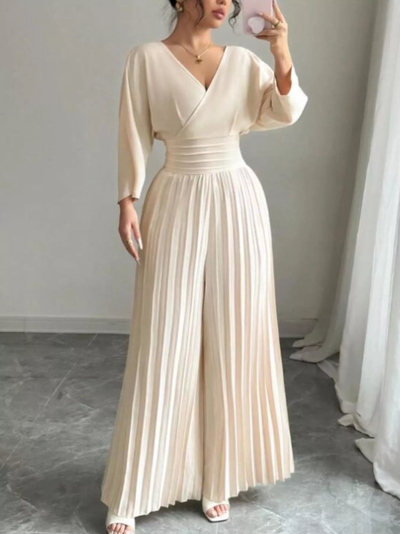 Surplice Pleated Wide Leg Jumpsuit - Bela Fils BoutiqueBela Fils Boutique