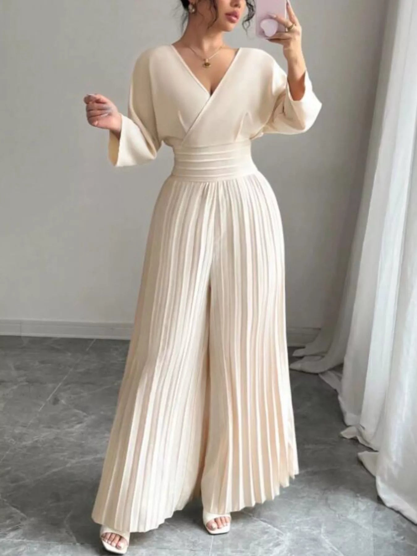 Surplice Pleated Wide Leg Jumpsuit - Bela Fils BoutiqueBela Fils Boutique