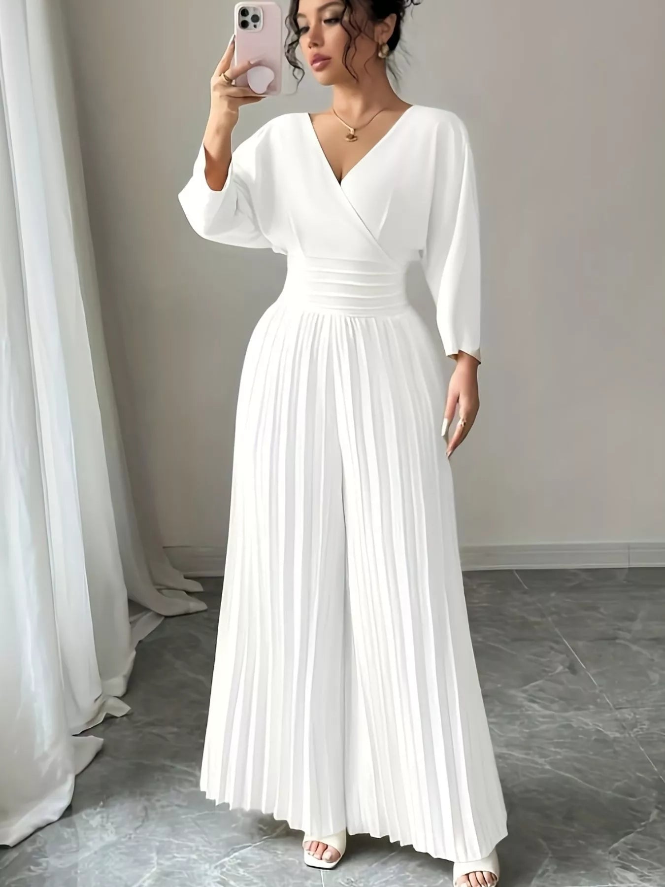Surplice Pleated Wide Leg Jumpsuit - Bela Fils BoutiqueBela Fils Boutique