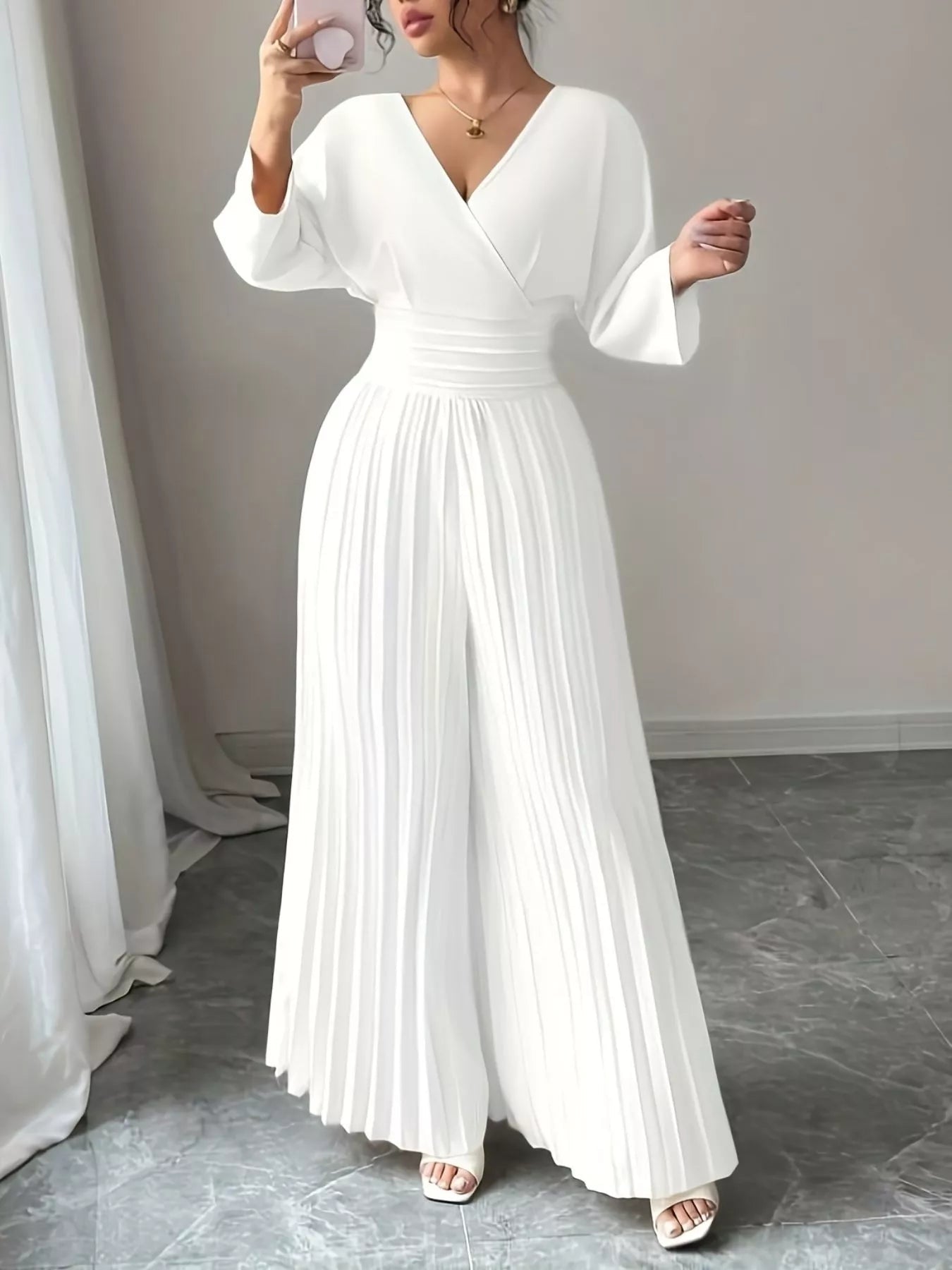 Surplice Pleated Wide Leg Jumpsuit - Bela Fils BoutiqueBela Fils Boutique