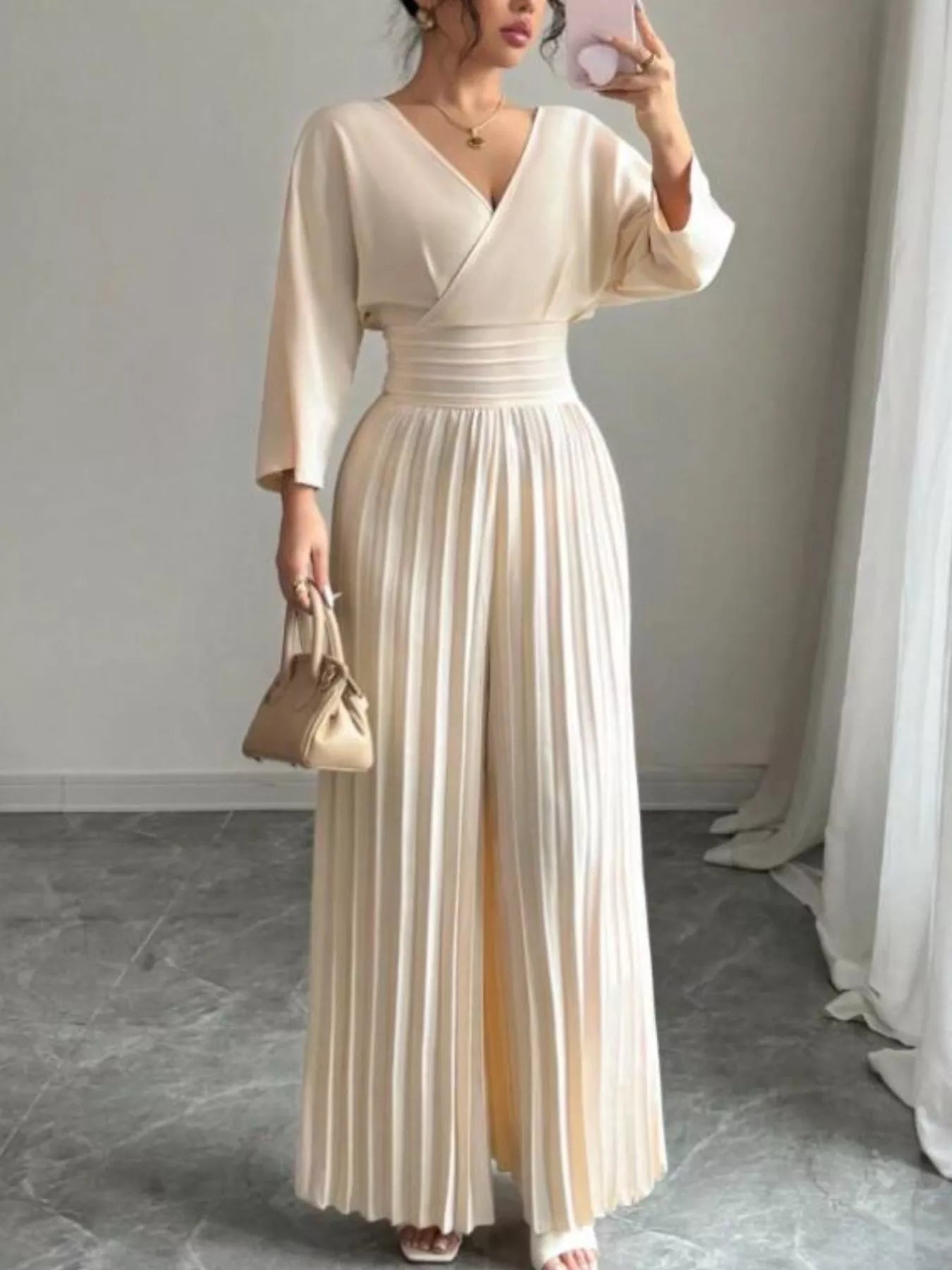 Surplice Pleated Wide Leg Jumpsuit - Bela Fils BoutiqueBela Fils Boutique