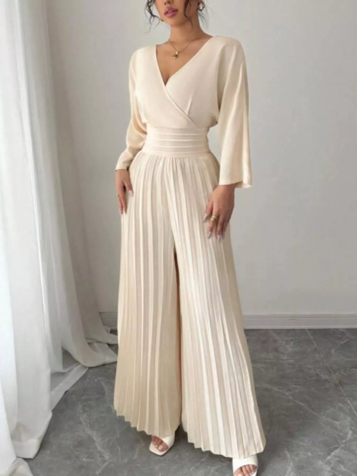 Surplice Pleated Wide Leg Jumpsuit - Bela Fils BoutiqueBela Fils Boutique