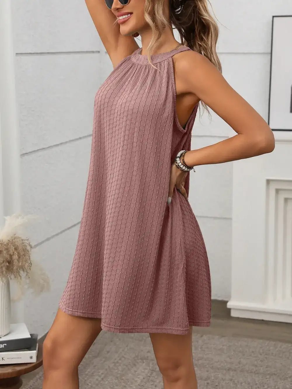 Textured Grecian Neck Mini Dress - Bela Fils BoutiqueBela Fils Boutique