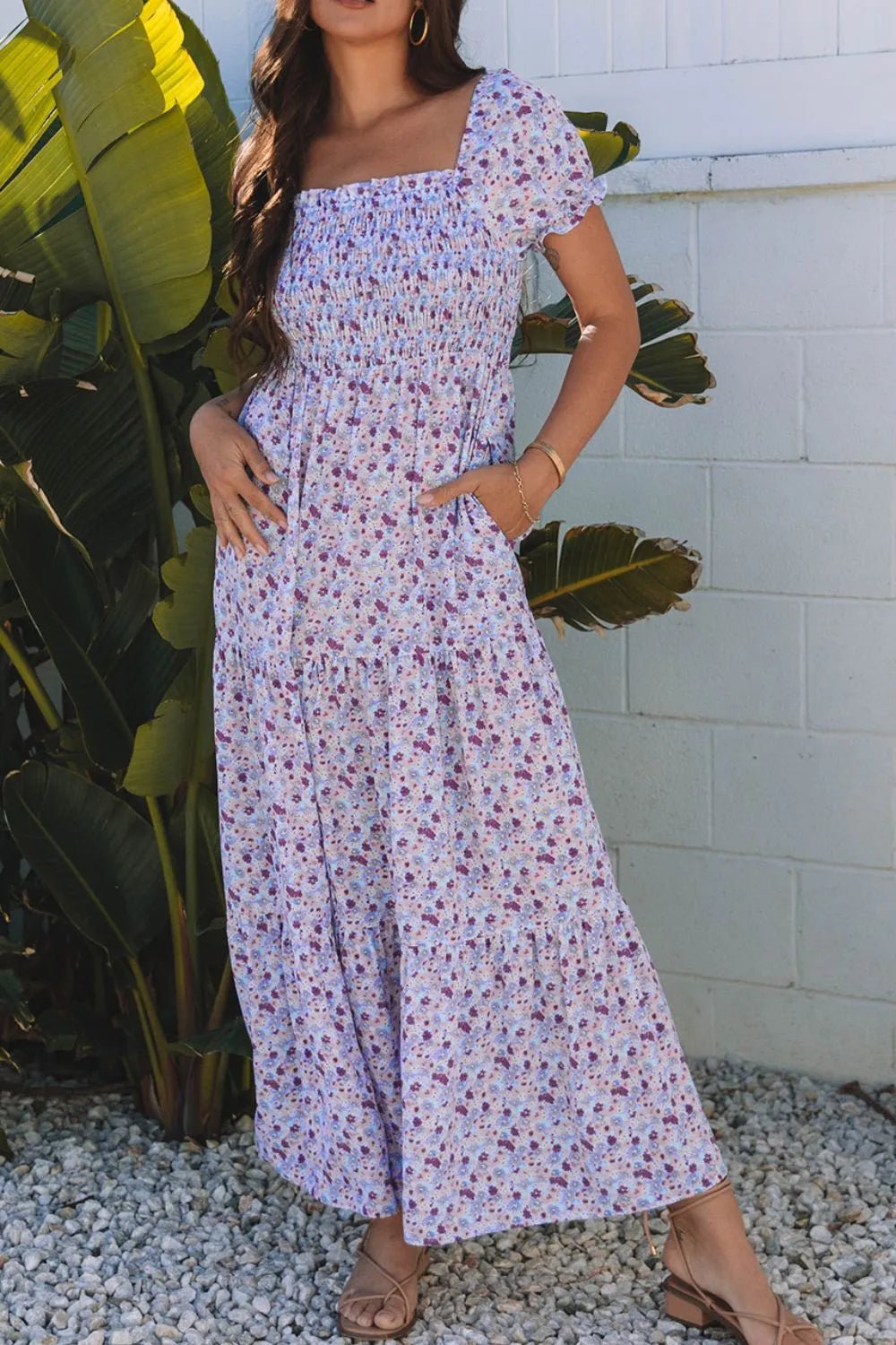 Tiered Floral Shirred High Waist Maxi Dress - Bela Fils BoutiqueBela Fils Boutique