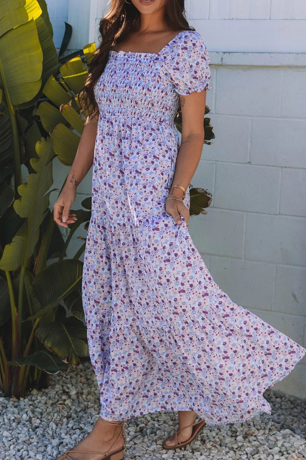 Tiered Floral Shirred High Waist Maxi Dress - Bela Fils BoutiqueBela Fils Boutique