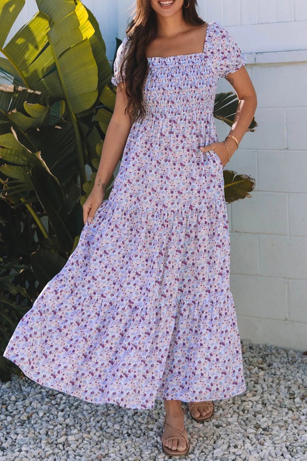 Tiered Floral Shirred High Waist Maxi Dress - Bela Fils BoutiqueBela Fils Boutique