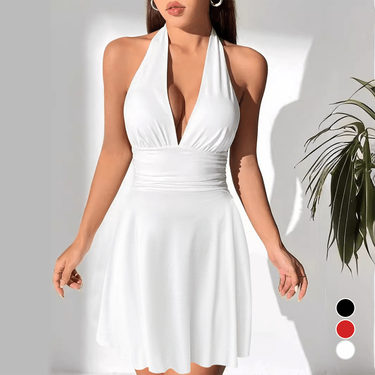 V-Neck Lace-Up Pleated Mini Dress - Bela Fils BoutiqueBela Fils Boutique
