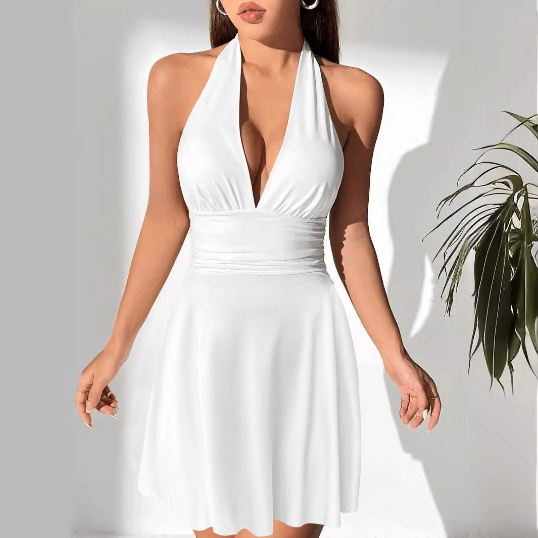 V-Neck Lace-Up Pleated Mini Dress - Bela Fils BoutiqueBela Fils Boutique