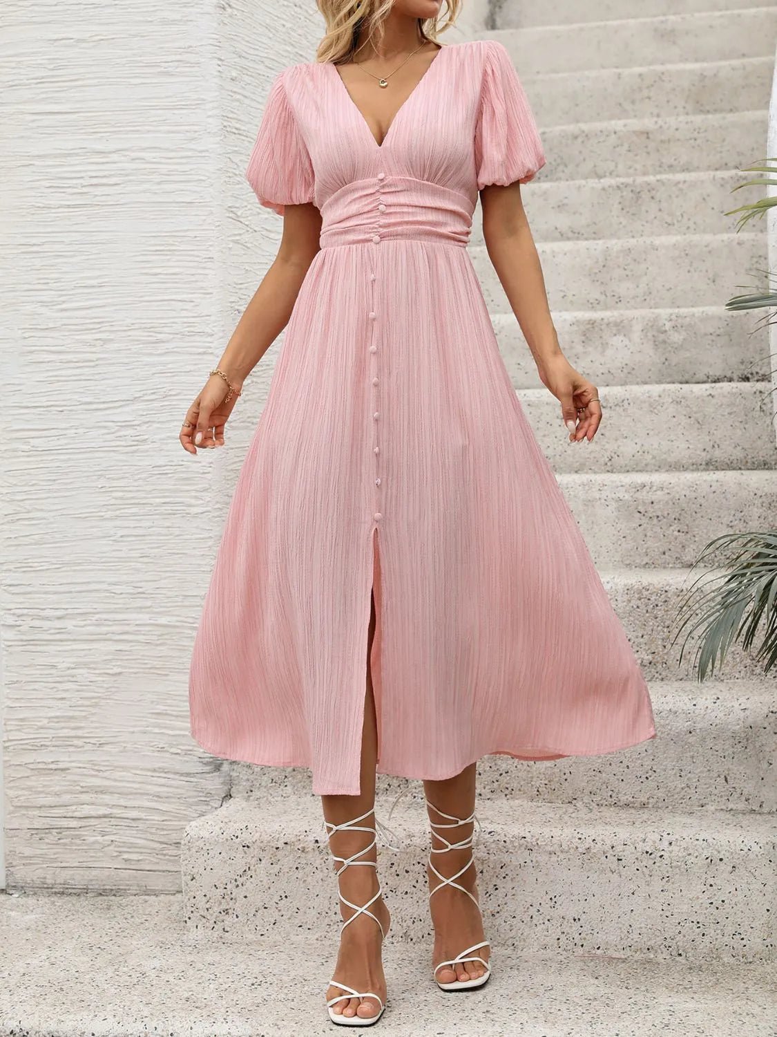 V - Neck Puff Sleeve Dress - Bela Fils BoutiqueBela Fils Boutique