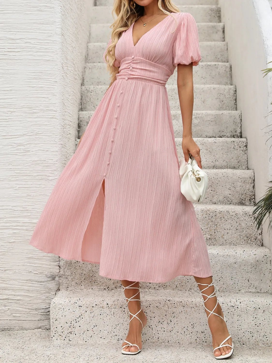 V - Neck Puff Sleeve Dress - Bela Fils BoutiqueBela Fils Boutique