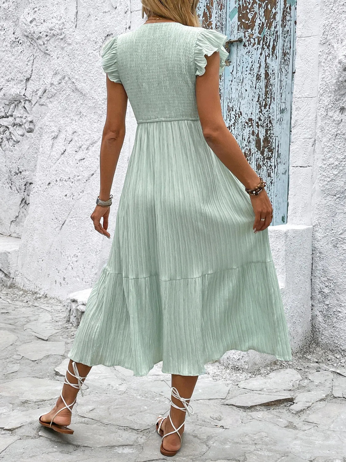 V - Neck Ruffled Cap Sleeve Dress - Bela Fils BoutiqueBela Fils Boutique