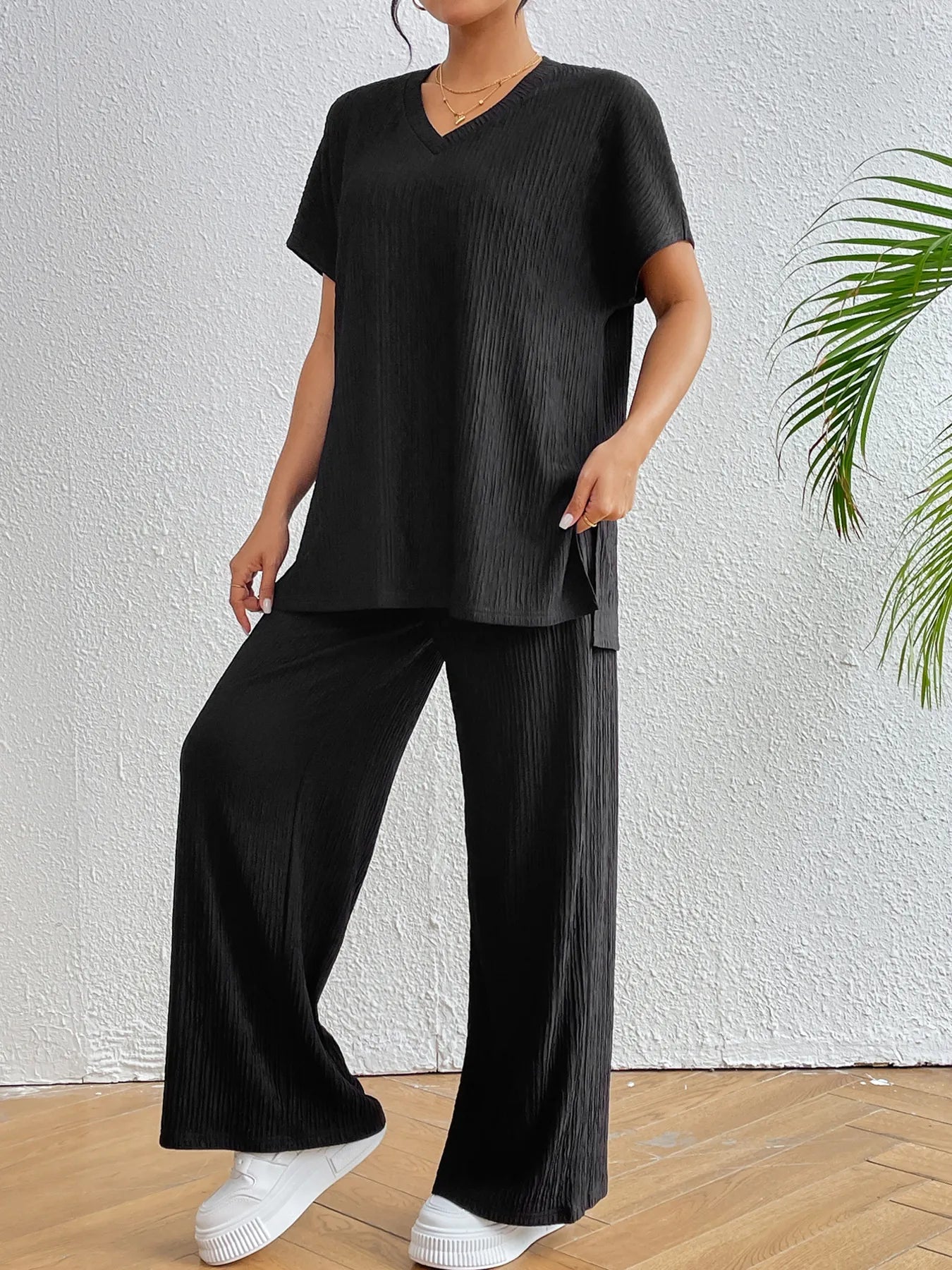 V - Neck Short Sleeve Top and Pants Set - Bela Fils BoutiqueBela Fils Boutique
