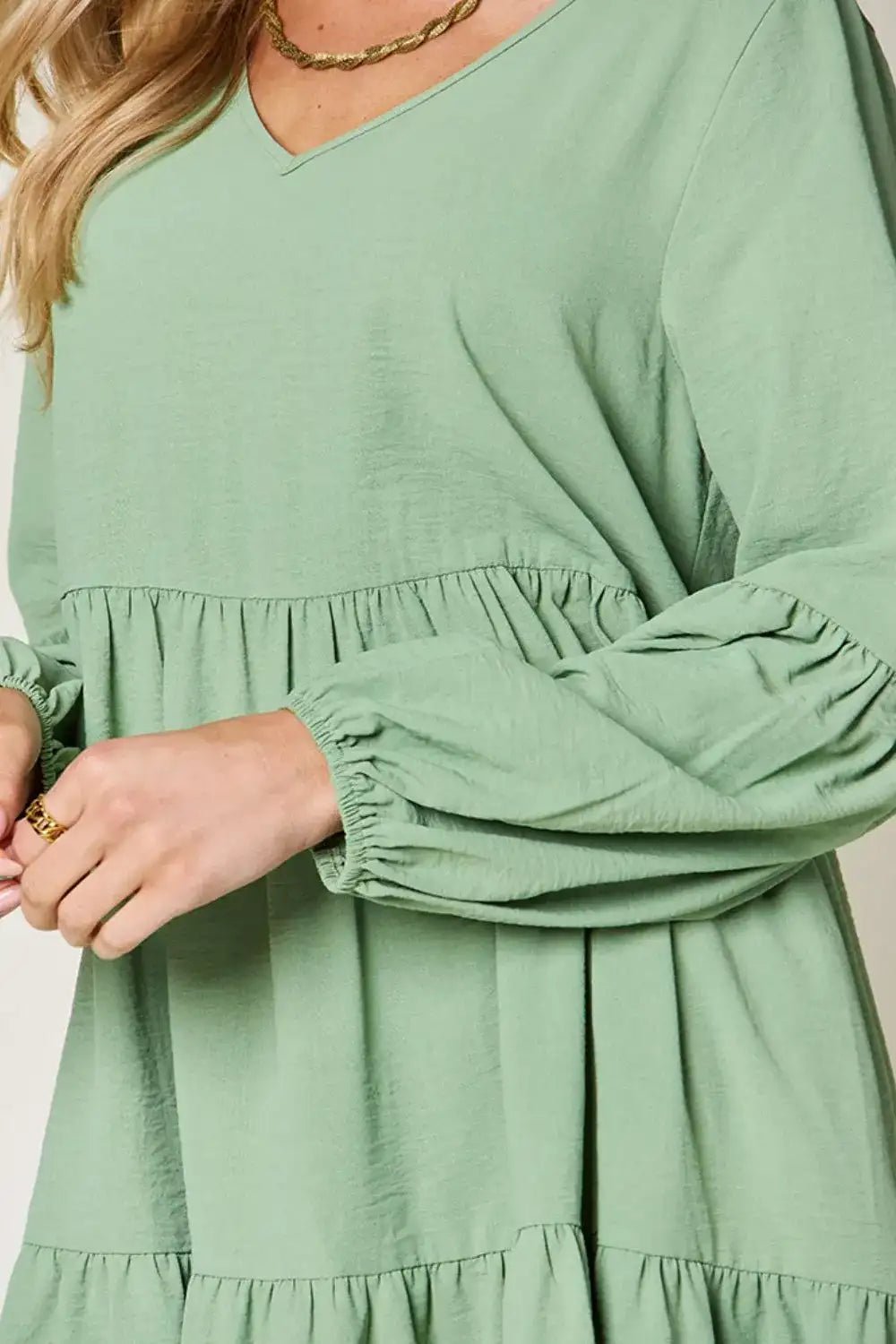 V - Neck Tiered Dress with Balloon Sleeves and Pockets - Bela Fils BoutiqueBela Fils Boutique