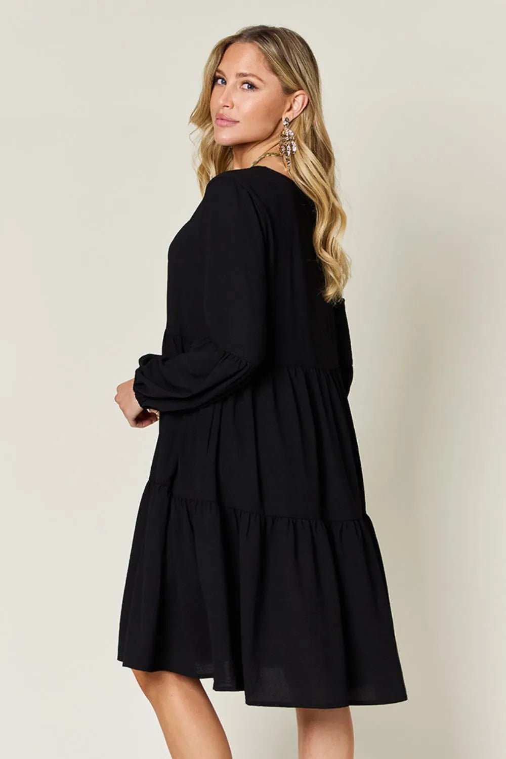 V - Neck Tiered Dress with Balloon Sleeves and Pockets - Bela Fils BoutiqueBela Fils Boutique