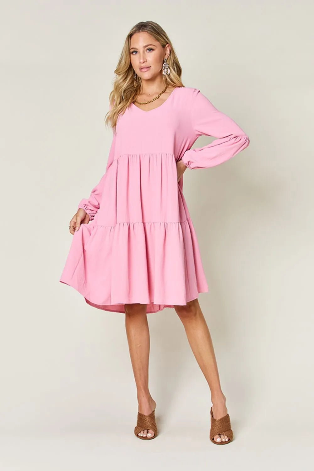V - Neck Tiered Dress with Balloon Sleeves and Pockets - Bela Fils BoutiqueBela Fils Boutique