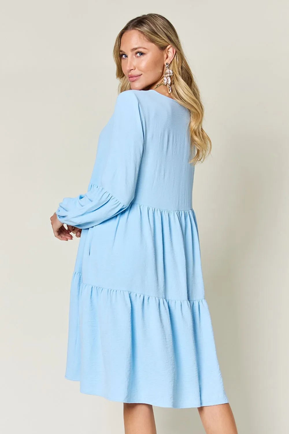 V - Neck Tiered Dress with Balloon Sleeves and Pockets - Bela Fils BoutiqueBela Fils Boutique
