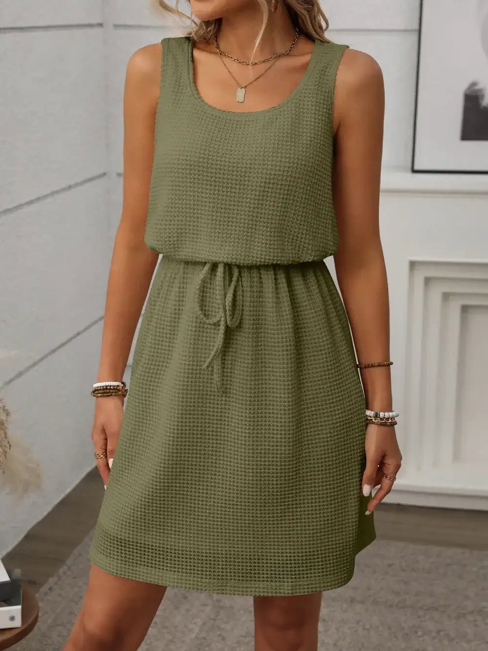 Waffle - Knit Drawstring Mini Tank Dress - Bela Fils BoutiqueBela Fils Boutique