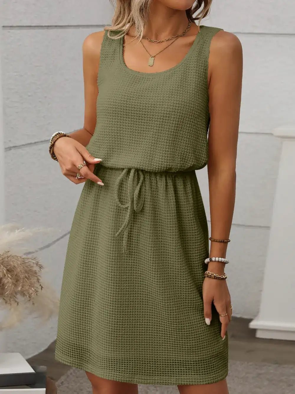 Waffle - Knit Drawstring Mini Tank Dress - Bela Fils BoutiqueBela Fils Boutique