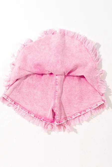 Washed Wide Smocked Waistband Frayed Denim Shorts - Bela Fils BoutiqueBela Fils Boutique