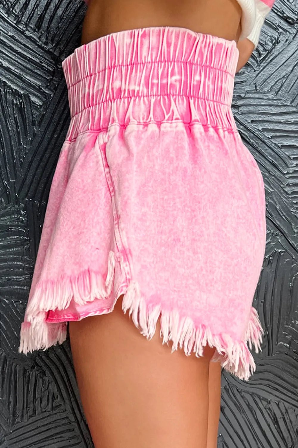 Washed Wide Smocked Waistband Frayed Denim Shorts - Bela Fils BoutiqueBela Fils Boutique