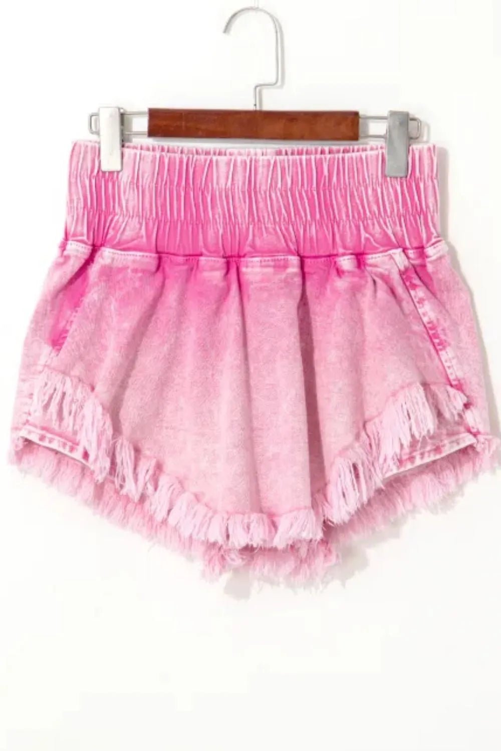 Washed Wide Smocked Waistband Frayed Denim Shorts - Bela Fils BoutiqueBela Fils Boutique