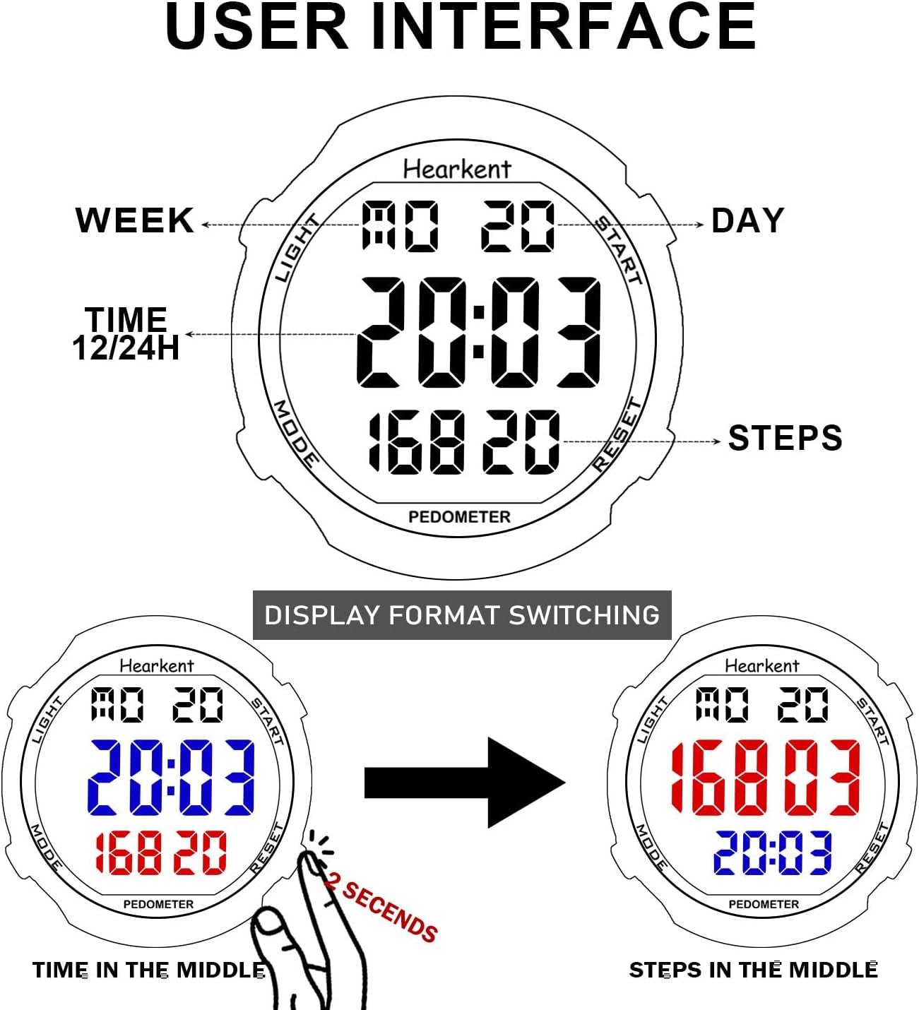 Waterproof Pedometer Watch – No App, Digital Step Counter with Light & Alarm - Bela Fils BoutiqueBela Fils Boutique