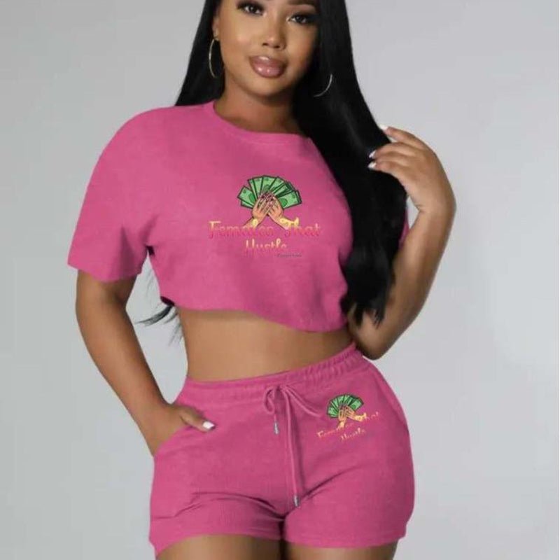 Women Clothing Casual Solid Color Jogger Biker Short Set Crop Top Two Piece Sets - Bela Fils BoutiqueBela Fils Boutique