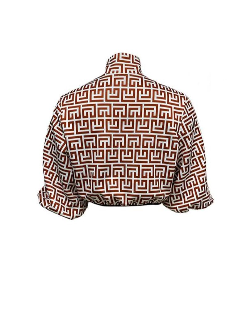 Women'S All over Print Zip up Mock Neck Jacket, Fashion Casual Lantern Sleeve Outerwear for Daily Outdoor Wear, Women Clothing for Spring Fall - Bela Fils BoutiqueBela Fils Boutique