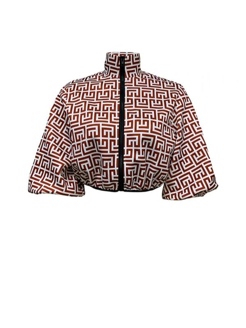 Women'S All over Print Zip up Mock Neck Jacket, Fashion Casual Lantern Sleeve Outerwear for Daily Outdoor Wear, Women Clothing for Spring Fall - Bela Fils BoutiqueBela Fils Boutique