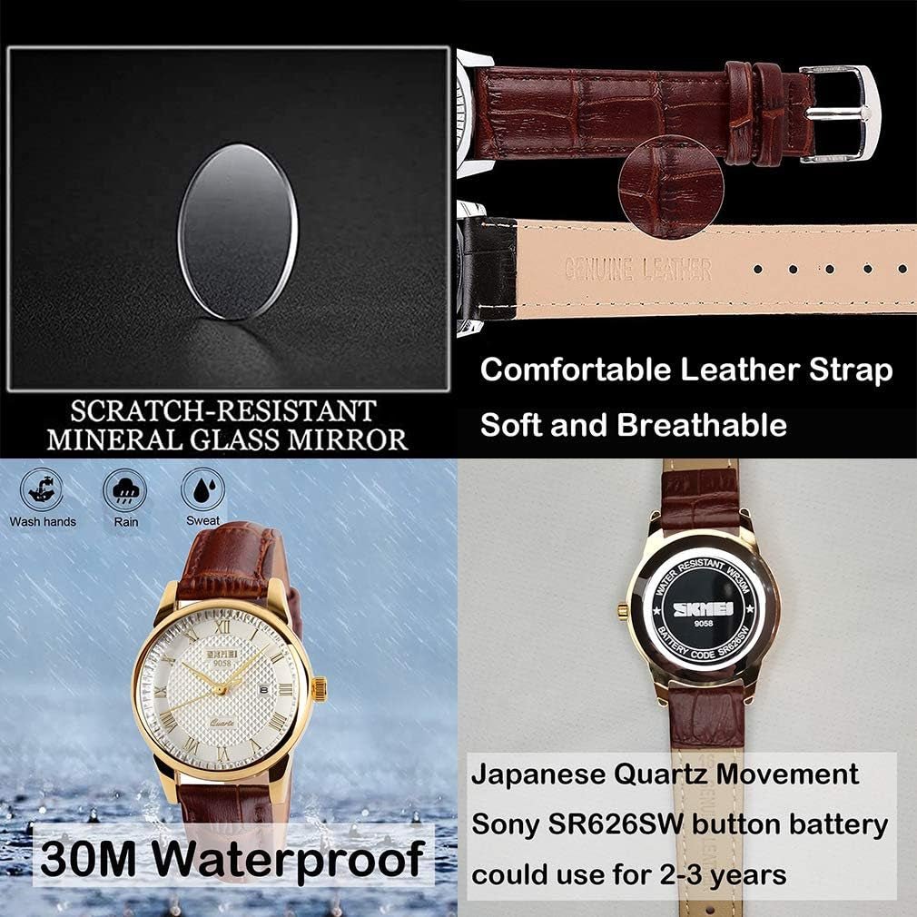 Women’s Black Leather Waterproof Quartz Watch – Casual Dress with Day Date - Bela Fils BoutiqueBela Fils Boutique