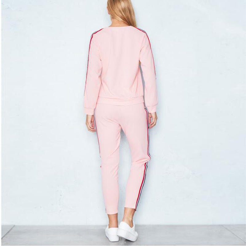 Women's Casual Athletic Set with Striped Top (2 Pieces) - Bela Fils BoutiqueBela Fils Boutique
