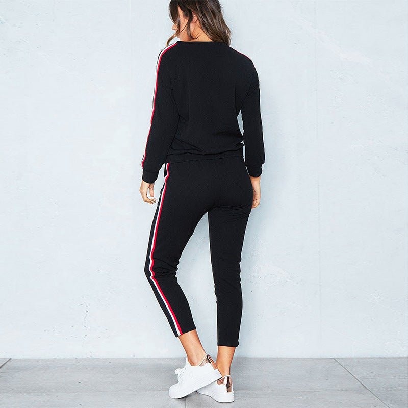 Women's Casual Athletic Set with Striped Top (2 Pieces) - Bela Fils BoutiqueBela Fils Boutique