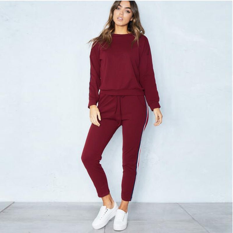 Women's Casual Athletic Set with Striped Top (2 Pieces) - Bela Fils BoutiqueBela Fils Boutique