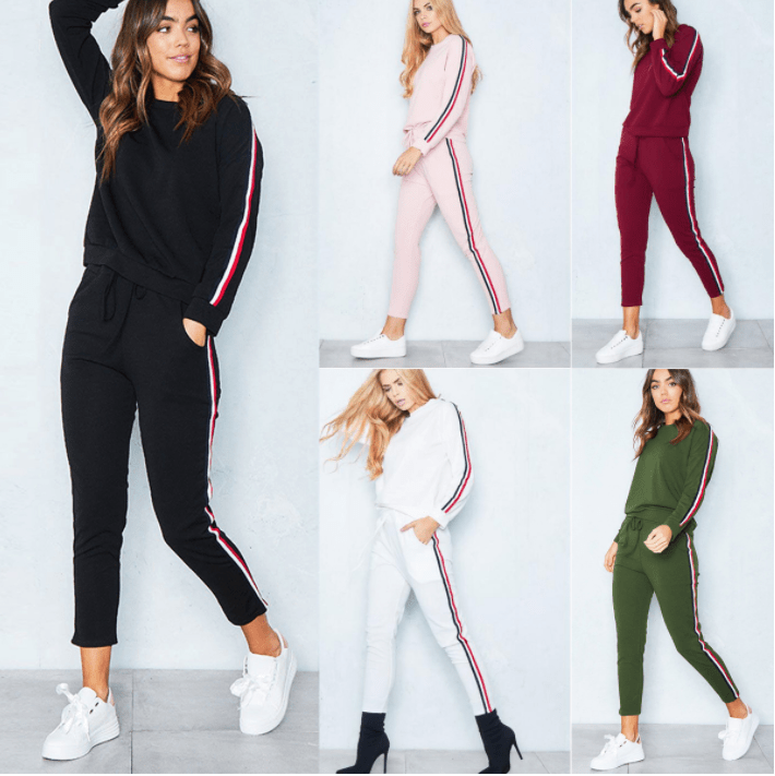 Women's Casual Athletic Set with Striped Top (2 Pieces) - Bela Fils BoutiqueBela Fils Boutique
