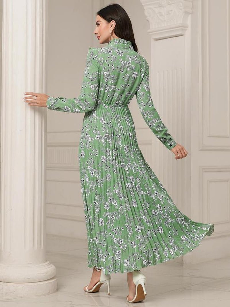 Women'S Floral Print Tie Neck Long Sleeve Vintage A - Line Dress, Summer Clothes Women, Elegant Flared Long Maxi Dresses for Spring & Fall, Women Clothing - Bela Fils BoutiqueBela Fils Boutique